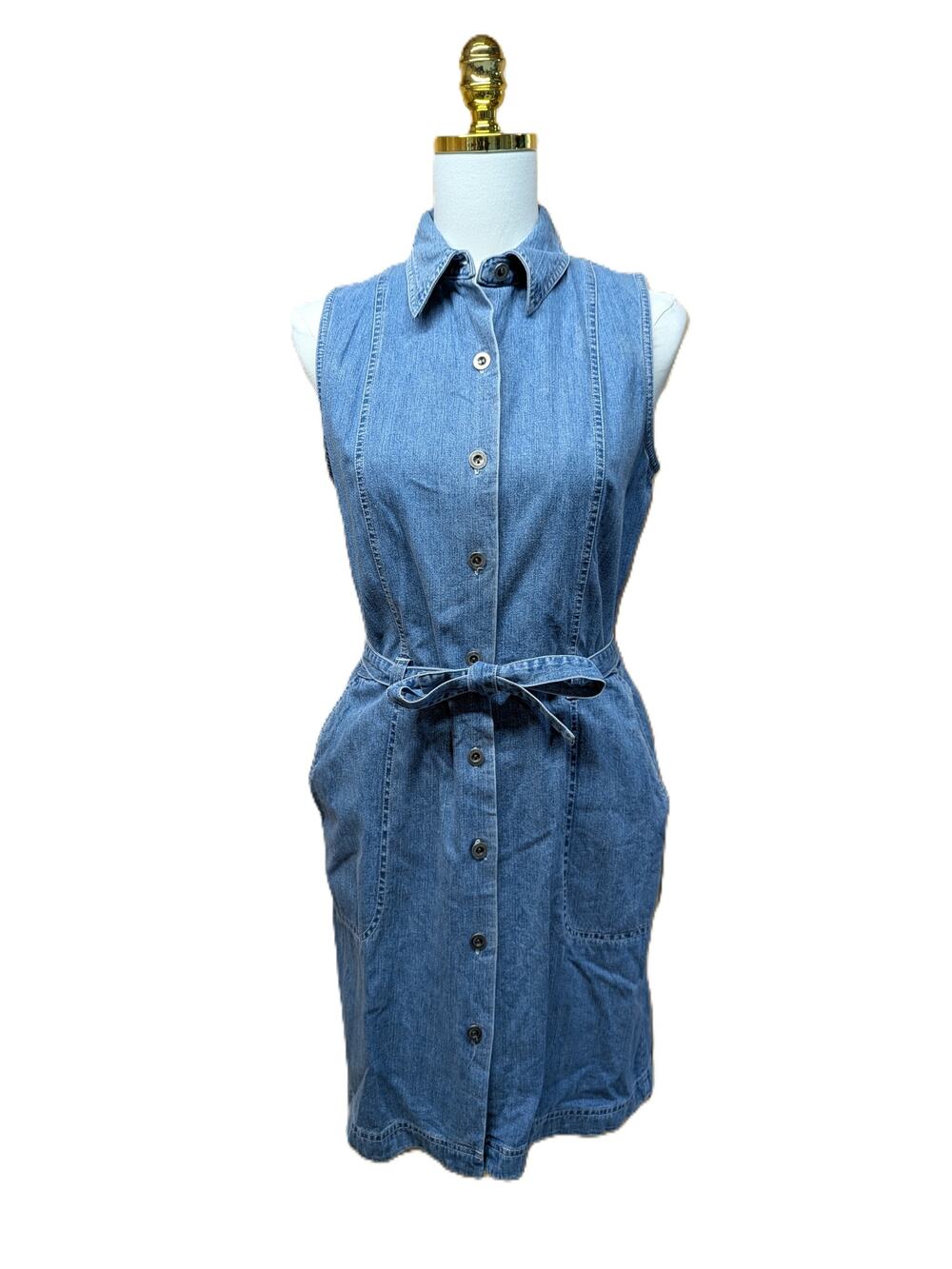 VTG 90s Loft Collared Button up Belted Denim Dress Womens Sz 6